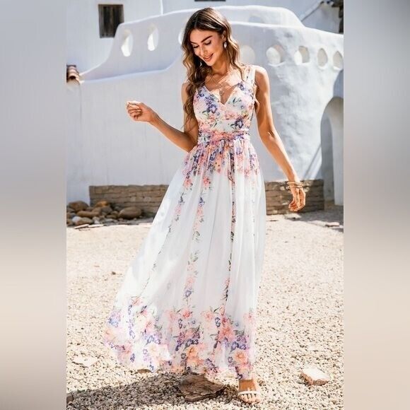 Cupshe Warm Up‎ Floral Print V-Neck Maxi Dress Size Large - Picture 1 of 10